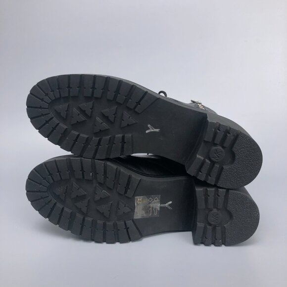 Michael Kors Anaka Black Leather Combat Platform Boots with Chrome MK - Picture 8 of 12